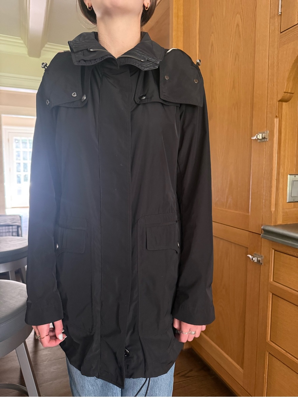 Burberry Black Hooded Raincoat with Signature Check Trim - Picture 13 of 13